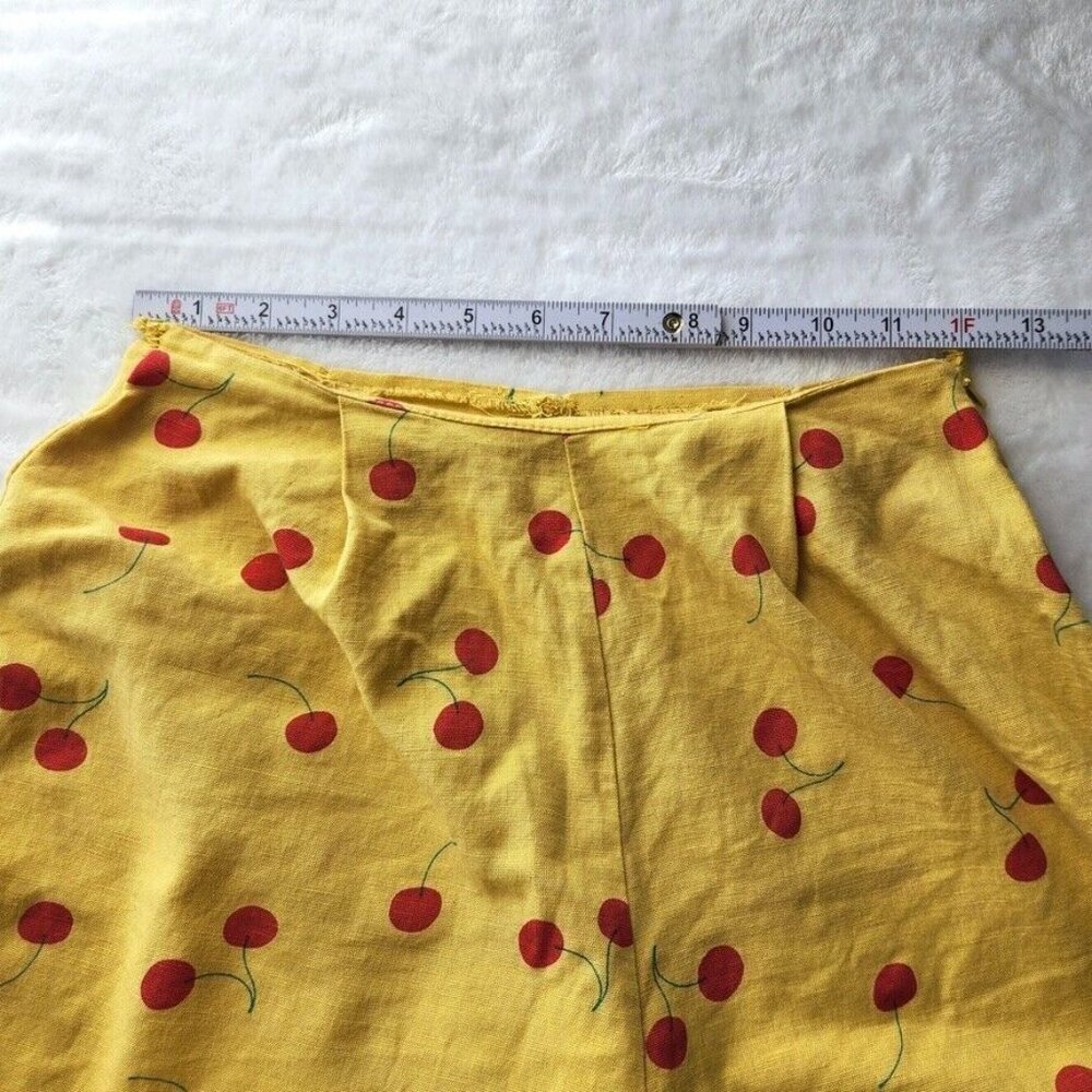 ASOS Cherry Linen Two Piece Set Size 0 Yellow Red Crop Top Shorts Ruffle Boho - Picture 16 of 16